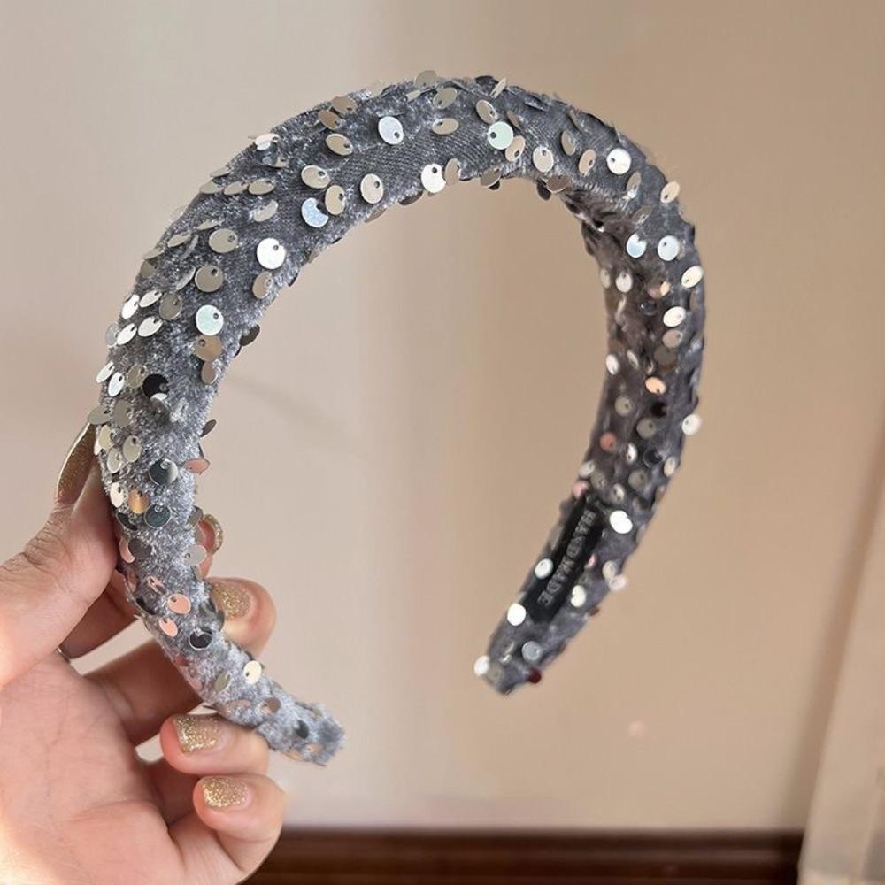 Бархатная широкая повязка на голову, широкая губчатая повязка на голову, изысканная повязка на голову с блестками для женщин