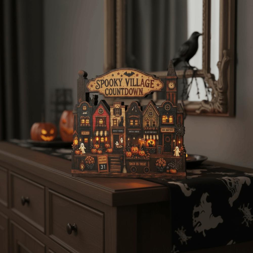 Vintage Finish Wooden Haunted House Multi-layer Rustic Autumn Ornament  Interior Designer