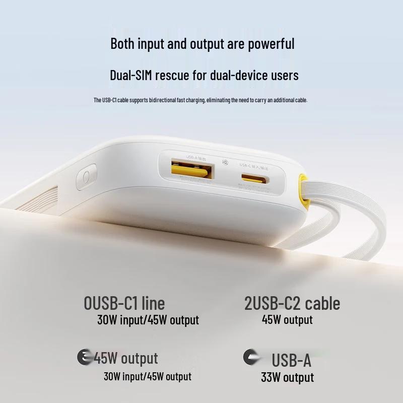 Baseus 10000mAh 45W Fast Charging Power Bank with Dual Type-C Cables
