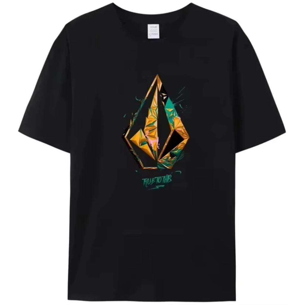 2026 Новая хлопковая футболка Volcom для мужчин и женщин, модная футболка люксового бренда, большой размер, топ, повседневная, с коротким рукавом, уличная мода, классический принт, свободный крой