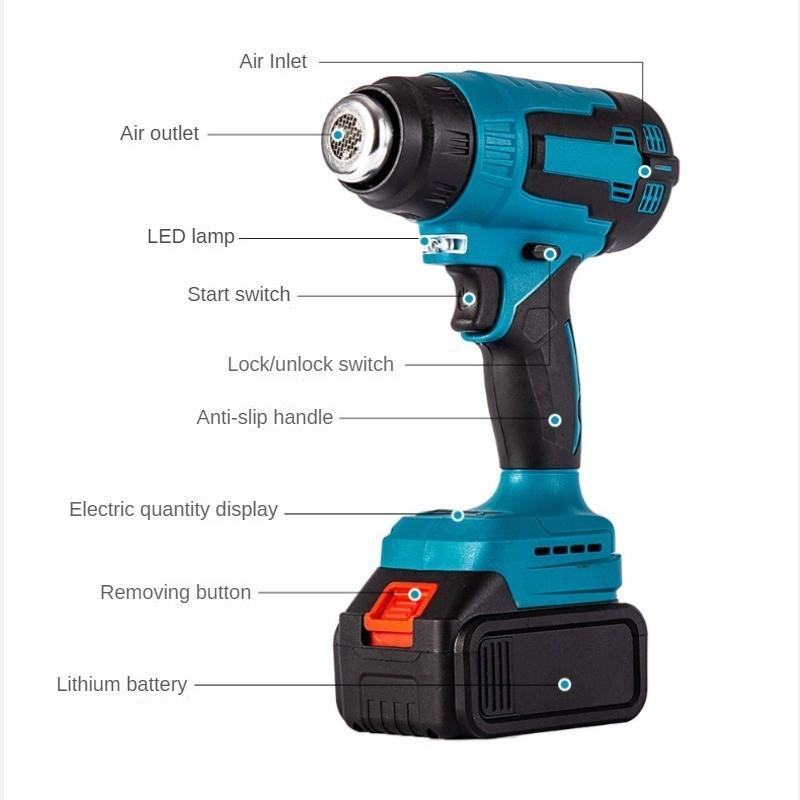 Wireless Portable Hot Air Gun Handheld Rechargeable Baking Gun Industrial Grade Film Coated Electric Heat Gun
