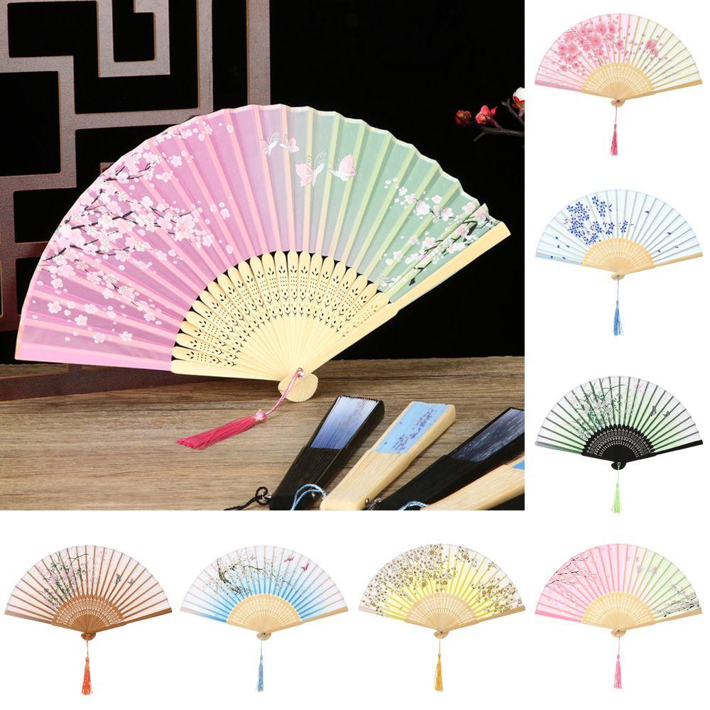 Decoration Elegent Bamboo Folding Fan Chinese Style Painting Handheld Fan Dance Performance Props