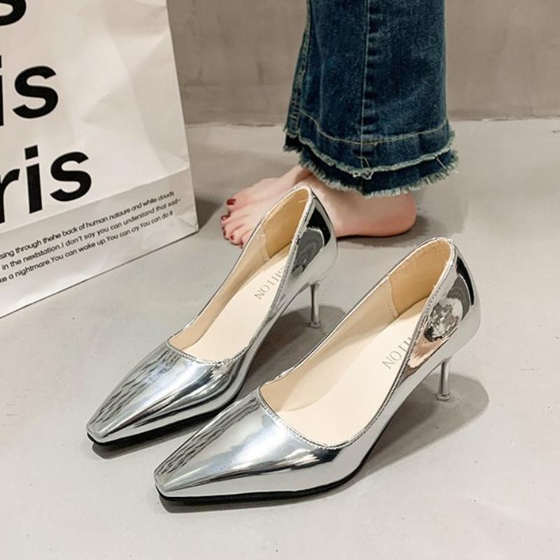 Spring and Autumn New and The United States Pointed Thin with Gold and Silver Fashion Women's Shoes Mature Career Single Shoes
