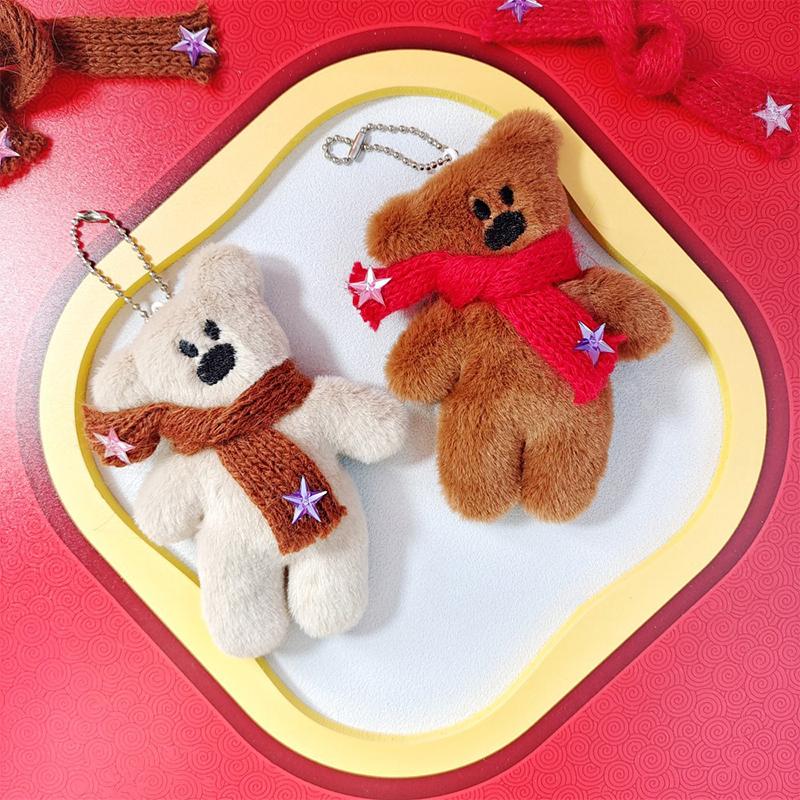Cartoon Scarf Bear Keychain Plush Bear Doll Pendant Couple Pendant Keyring Backpack Charms Car Bag Decor Newyear Gift Accessory