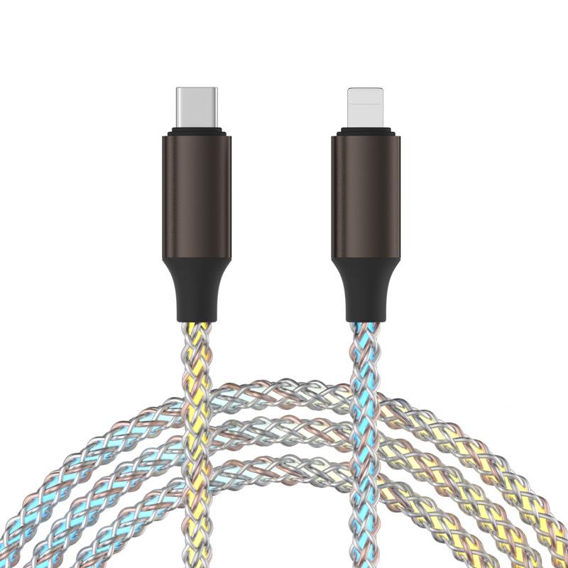 100W Super Fast Charging Gradual Change Luminous RGB Colorful Single Wire Data Cable