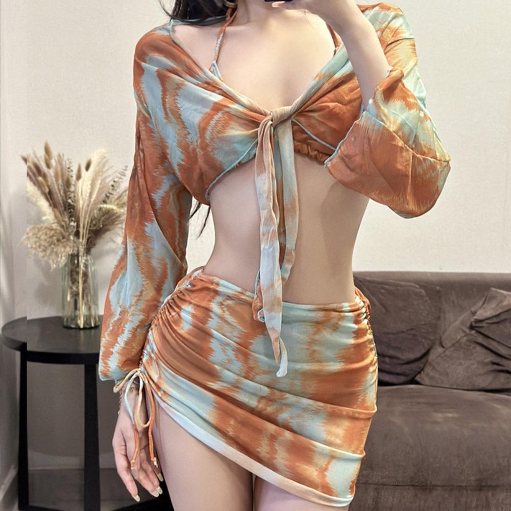 Купальник бикини с маленькой грудью, фатин, высококачественный, с длинными рукавами, для отдыха на горячих источниках