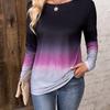 Gradient Crew Neck Long Sleeve Top Elasticity Polyester Random Printing Casual Style Women Perfect Spring Fall Season