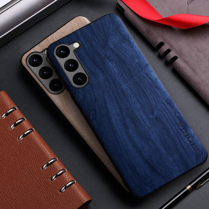 Чехол для телефона с текстурой дерева для Samsung S24 Ultra S24 Plus S24 - деревянный чехол, полный чехол для телефона, ультратонкий деловой чехол, устойчивый к падениям для мужчин и женщин