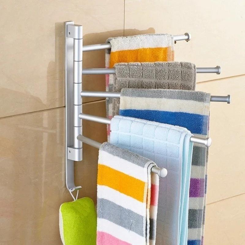 Настенная вешалка для полотенец из нержавеющей стали Полировка Вешалка Фурнитура Неперфорированная Вешалка для полотенец Вращающаяся вешалка для полотенец Ванная Кухня