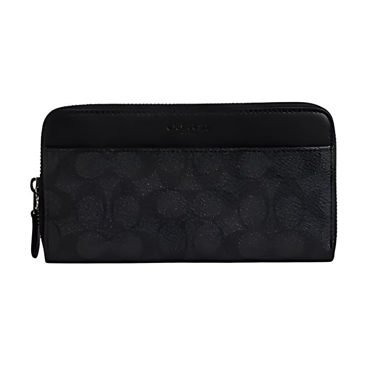 COACH Accordion Wallet Coated Canvas With Smooth Calfskin Wallet Mens Charcoal Black