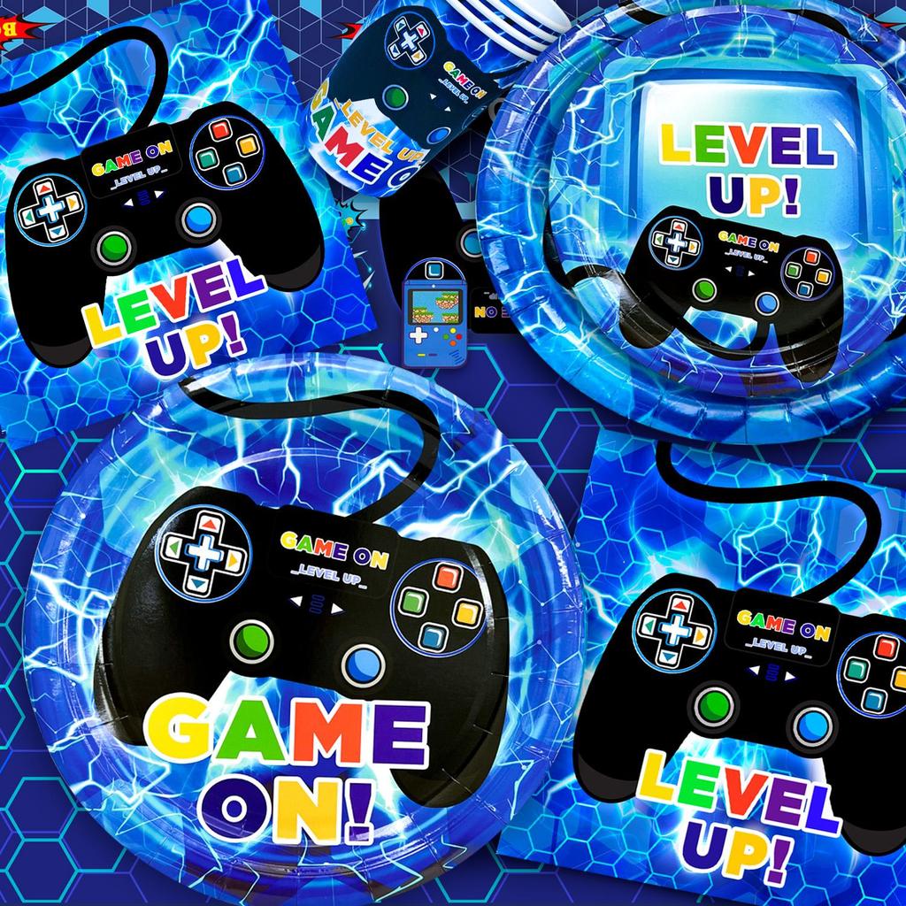 Video Game Birthday Decorations,Video Game Party Decorations&Tableware Set-Plates Cups Tablecloth Balloons Hanging Swirls Etc Party Supplies