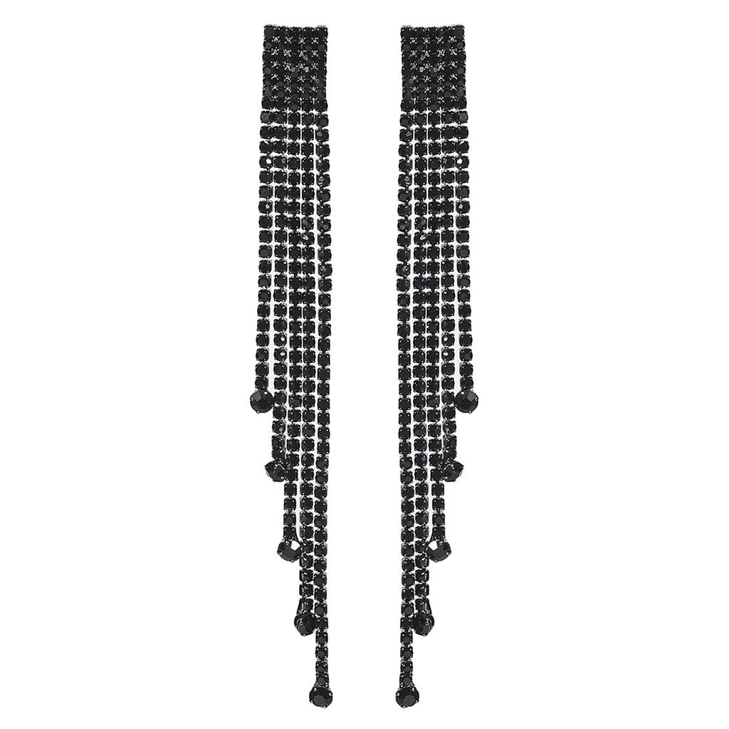 Классические черные серьги с длинными скошенными стразами