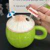 Ceramic Coconut Creative Cute Shape Cup with Lid Student Breakfast Milk Oatmeal Straw Cup Dessert Cup Souvenir