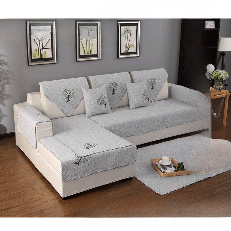 Four Seasons нескользящая вышитая диванная подушка из хлопчатобумажной ткани для гостиной, универсальная льняная утолщенная современная простая однотонная диванная подушка