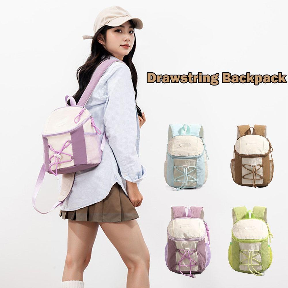 Patchwork Drawstring Backpack Y2k Student Schoolbag Versatile Casual Travel Bag Hiking
