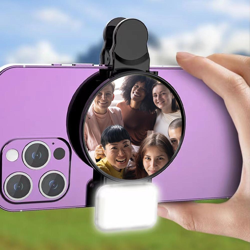 Универсальное кольцо-зеркало для камеры телефона с подсветкой, отражатель для селфи задней камеры, накладной свет для макияжа с чехлом для хранения, HD-отражение