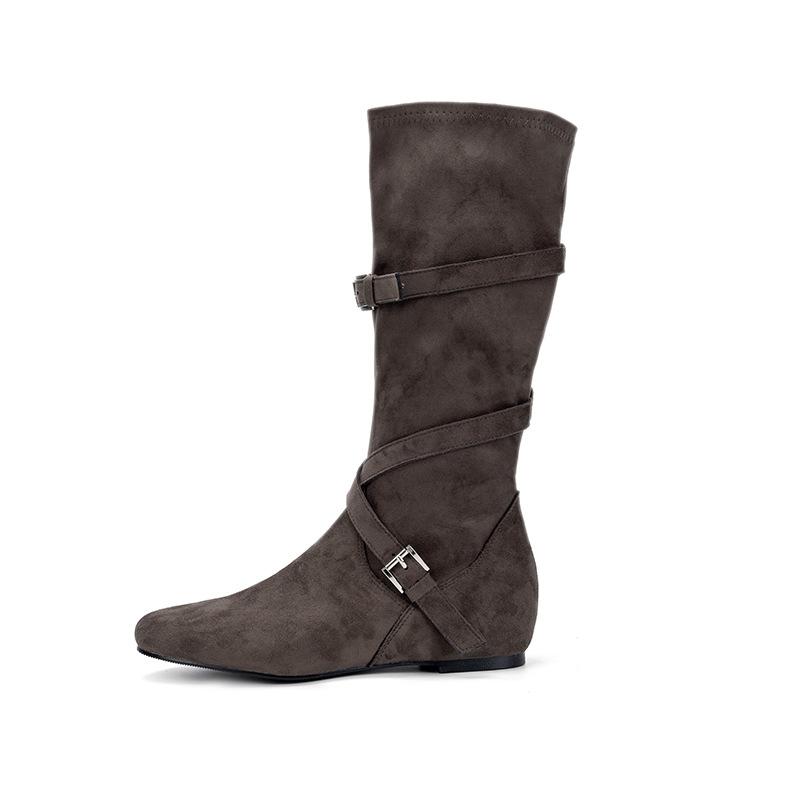 Новые ботфорты с внутренней высотой 5 см, корейский модный дизайн с пряжками, ботильоны на среднем каблуке, тонкие сапоги