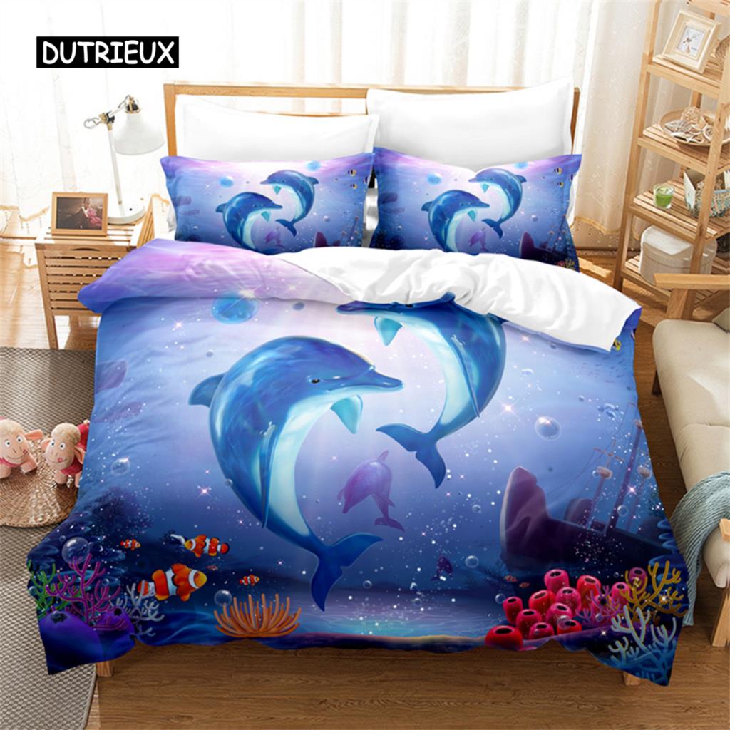 Комплект постельного белья с рисунком синего дельфина, комплект пододеяльников, постельное белье с 3D-принтом, комплект постельного белья размера «queen size», модный дизайн