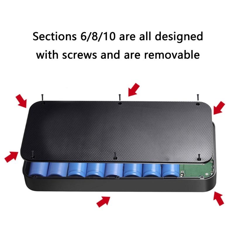 Держатель для батарей 18650 на 4/6/8/10 слотов, не требует сварки, порт для быстрой зарядки для DIY мобильного PowerBank, пластиковый корпус