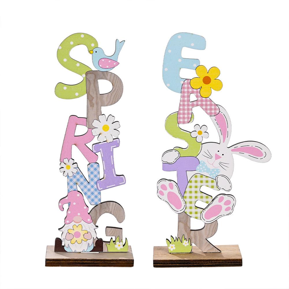 Colorful Wooden Easter Ornaments Multiple Easter Elements Letter Plate Decorations For Home Office Party Workplace Exquisite Gifts