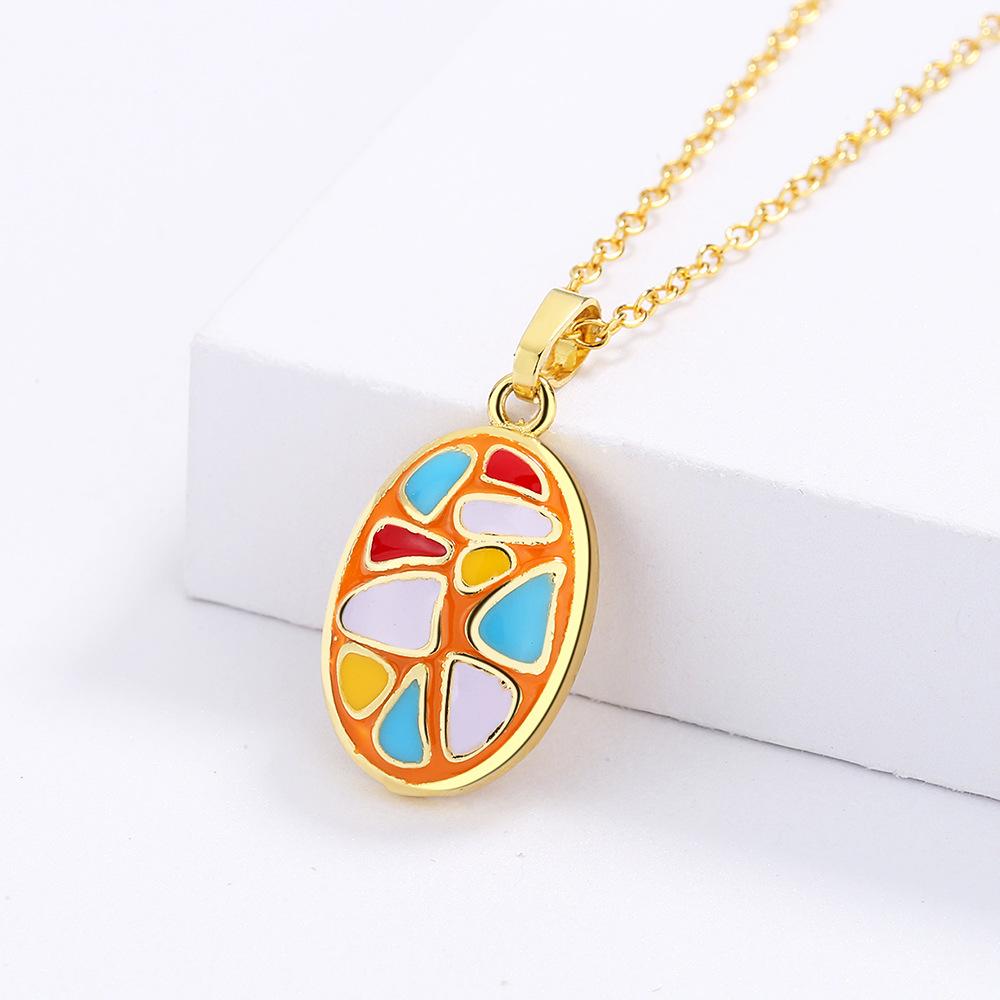 Ожерелье-цепочка с подвеской в виде овала, капающей вручную, с неровной цветной эмалью, на ключицу для женщин