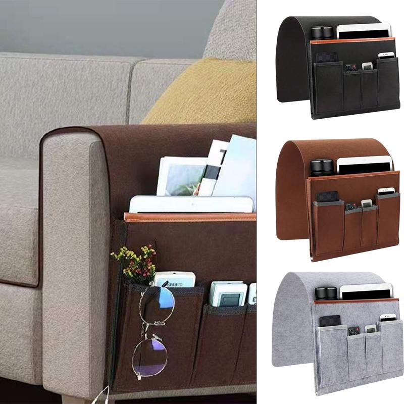 Household Sofa Armrest Storage Bag Felt Couch Recliner Armrest Bedside Organizer for Cell Phone Remote Control Hanging Bag