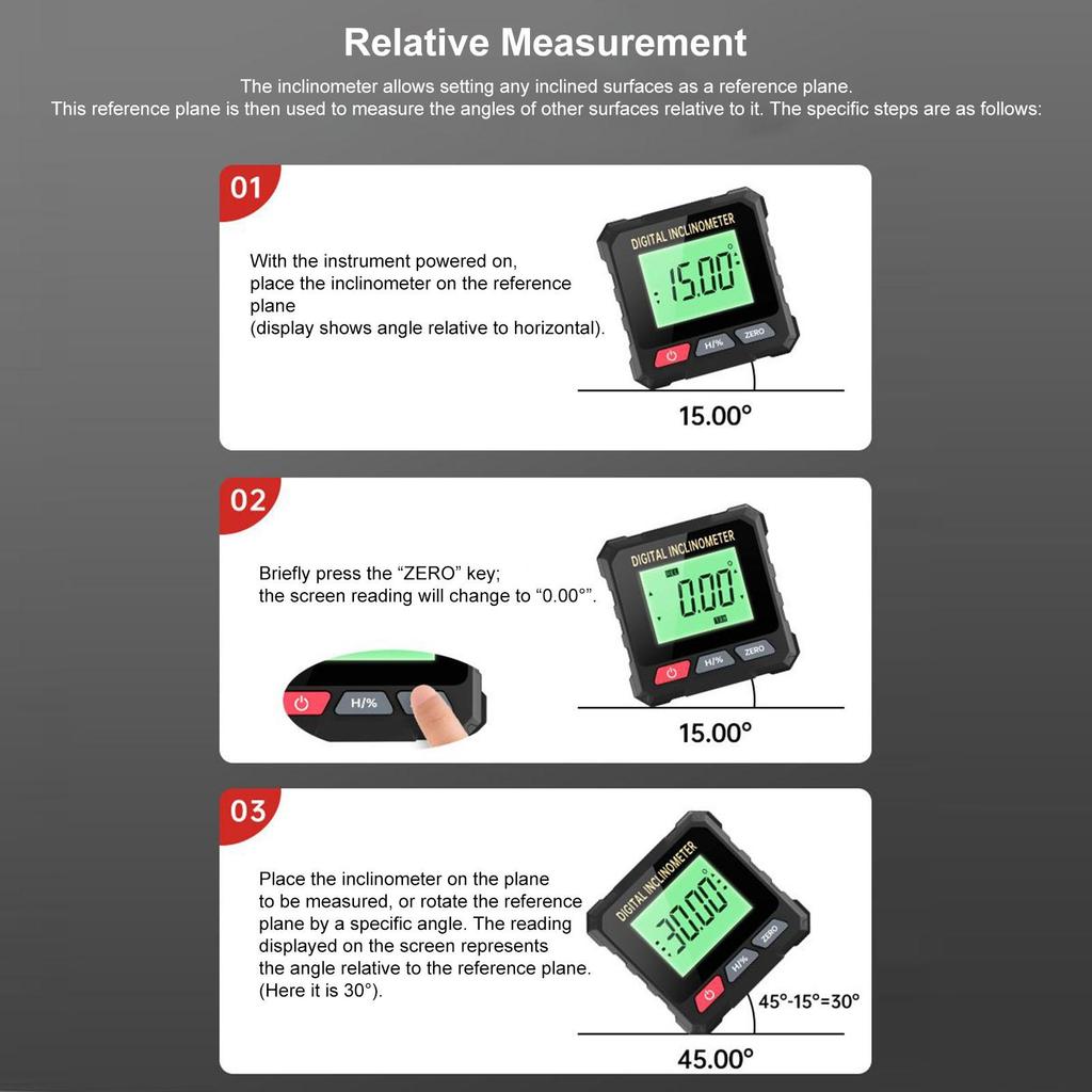Цифровой инклинометр 4-сторонний измерительный инструмент с подсветкой Магнитный угломер для деревообработки Гольф Ремонт дома Дверь
