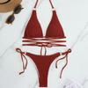 Европейский и американский женский треугольный купальник-бикини с бандажной завязкой - Однотонный сексуальный купальник