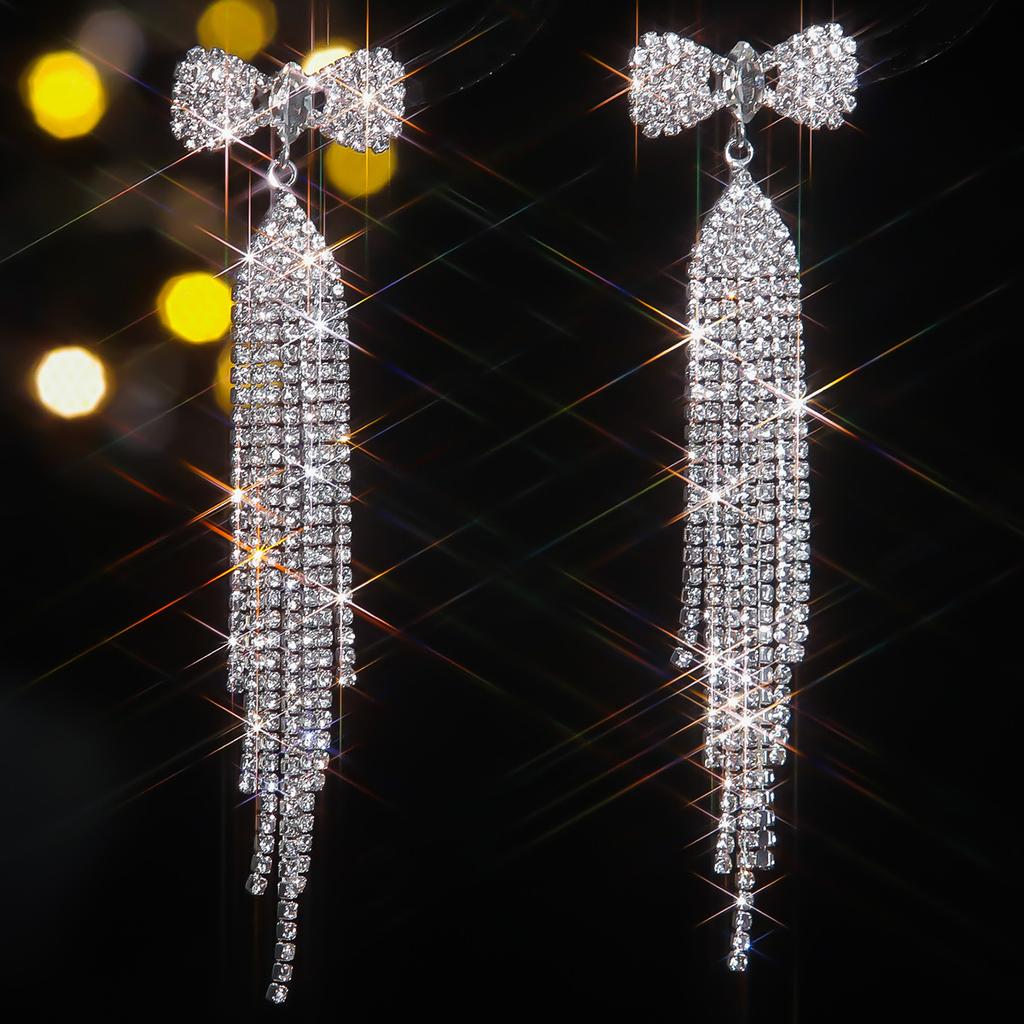 Bridal Earrings Prom Earrings New Advanced Sense Of Long Tassel Bow Earrings Temperament Women's Earrings 1 Pair
