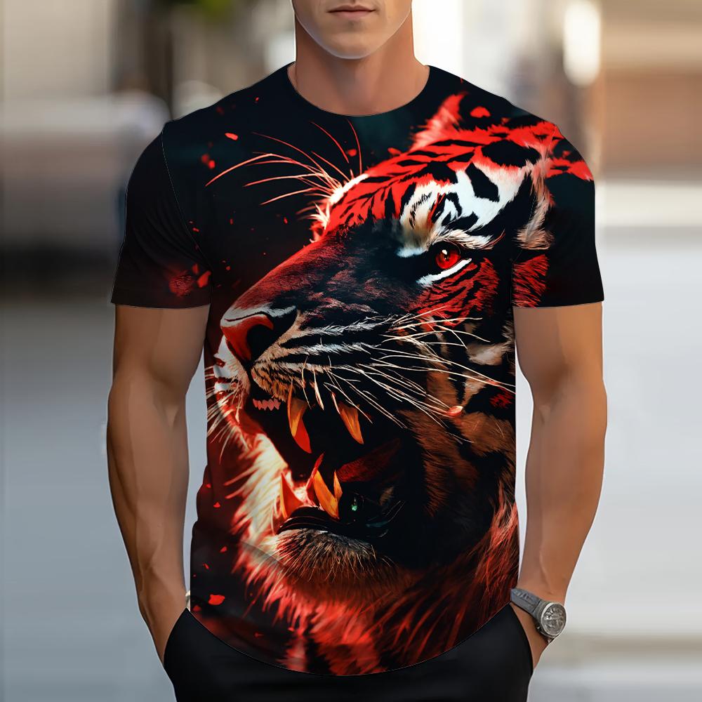 Lion Animal Pattern 3D Print Men Streetwear Hip Hop Short Sleeve Oversized Tees Harajuku Y2k Tops