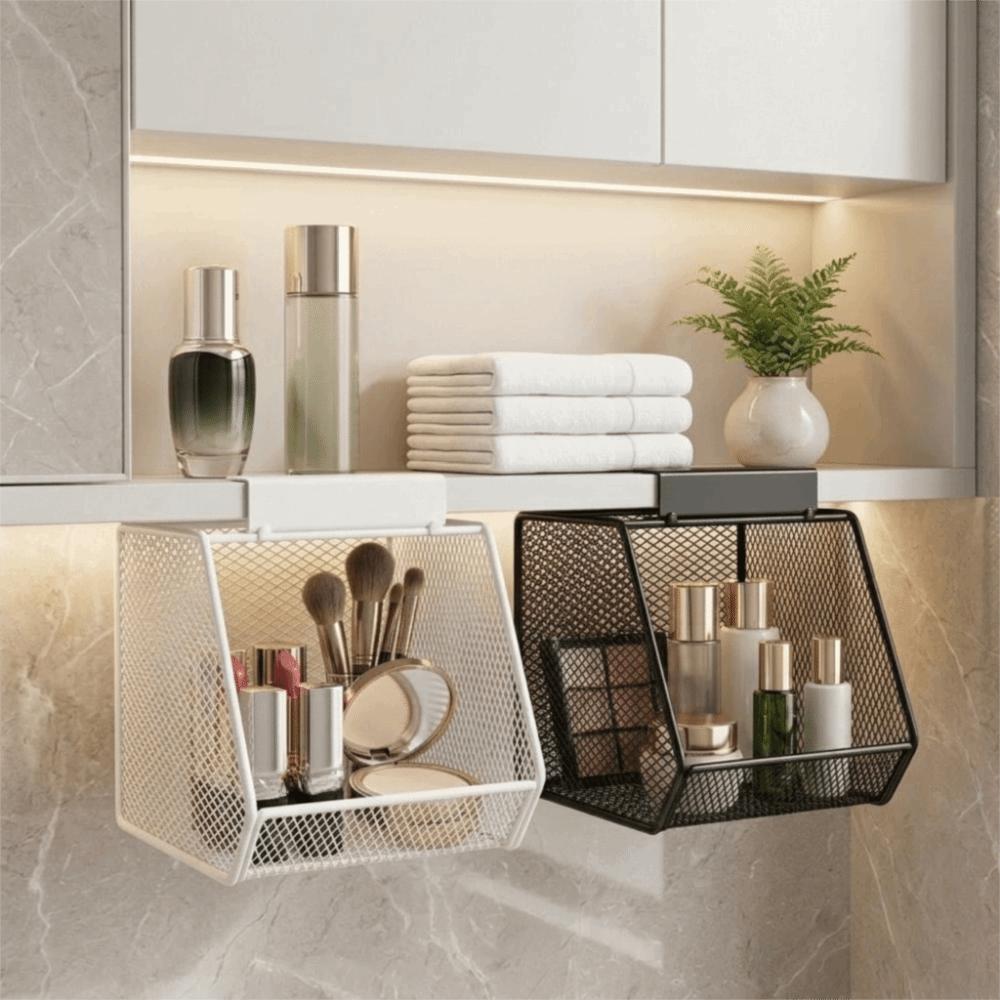 Wall Mounted Under the Mirror Cabinet Storage Basket Metal Mesh Storage Bin Kitchen Storage