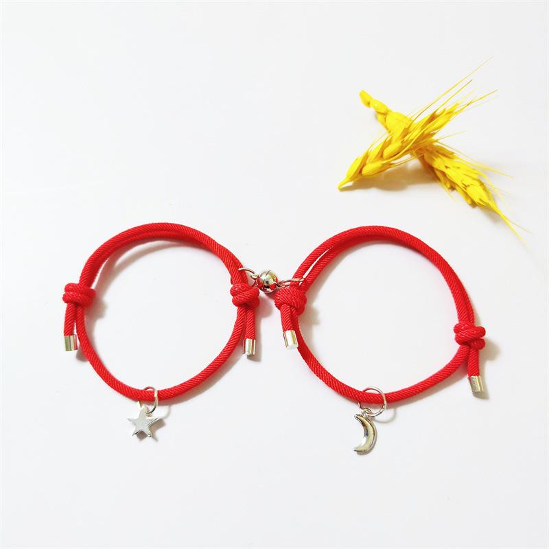 Simple Star Moon Debut Suction Couple Bracelet Pair of Hand Woven Adjustable Hand Cord