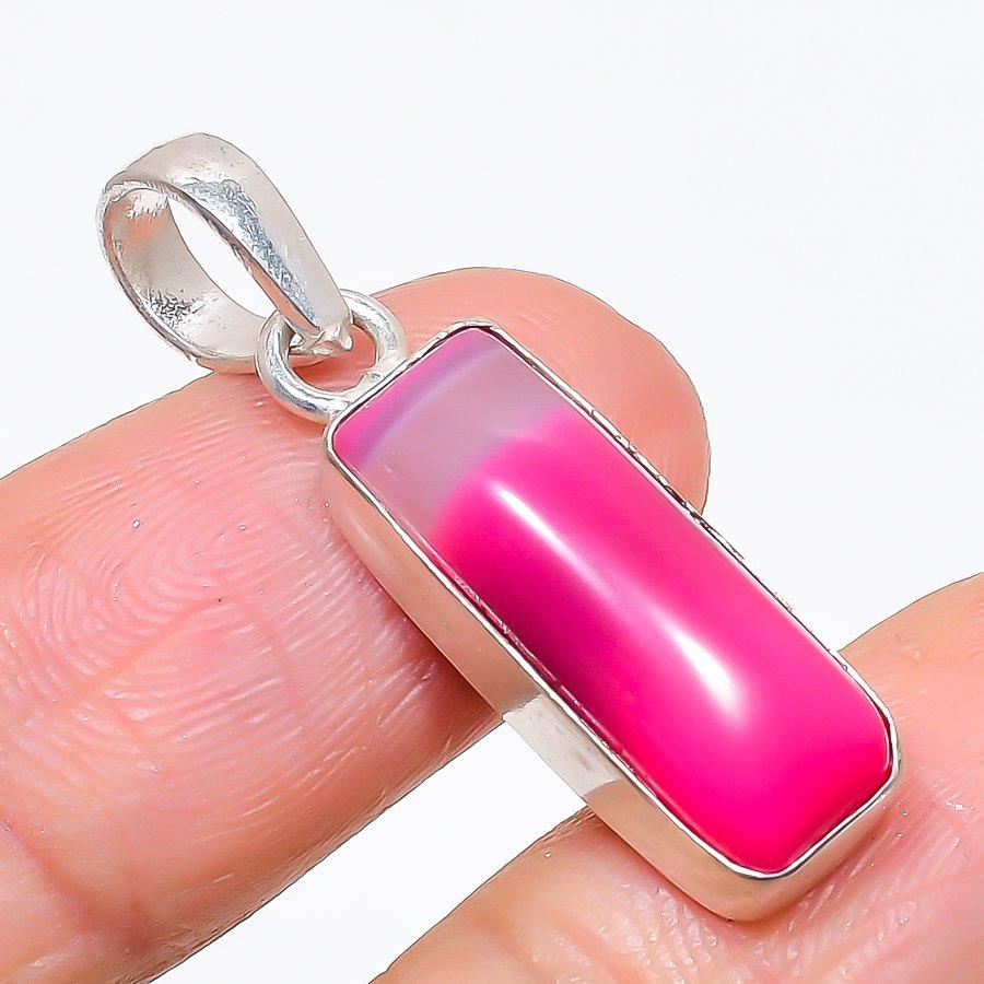 Pink Lace Agate Gemstone Handmade 925 Sterling Silver Jewelry Pendant 1.46" KJ-37