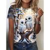 Футболка с принтом «Совы на деревьях», повседневный топ с круглым вырезом и короткими рукавами на весну и лето, женская одежда