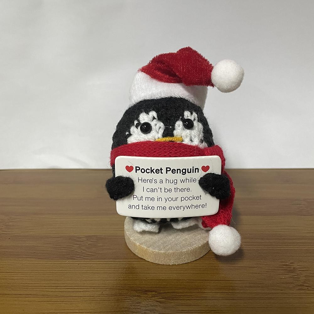 Cute Crochet Christmas Hat Penguin Doll With Card Home Room Decoration Fashion Handmade Knitted Positive Energy Penguin Dolls