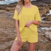 Women's Summer Fashion Beach Round Neck Casual Loose Short Sleeve Shorts Suit