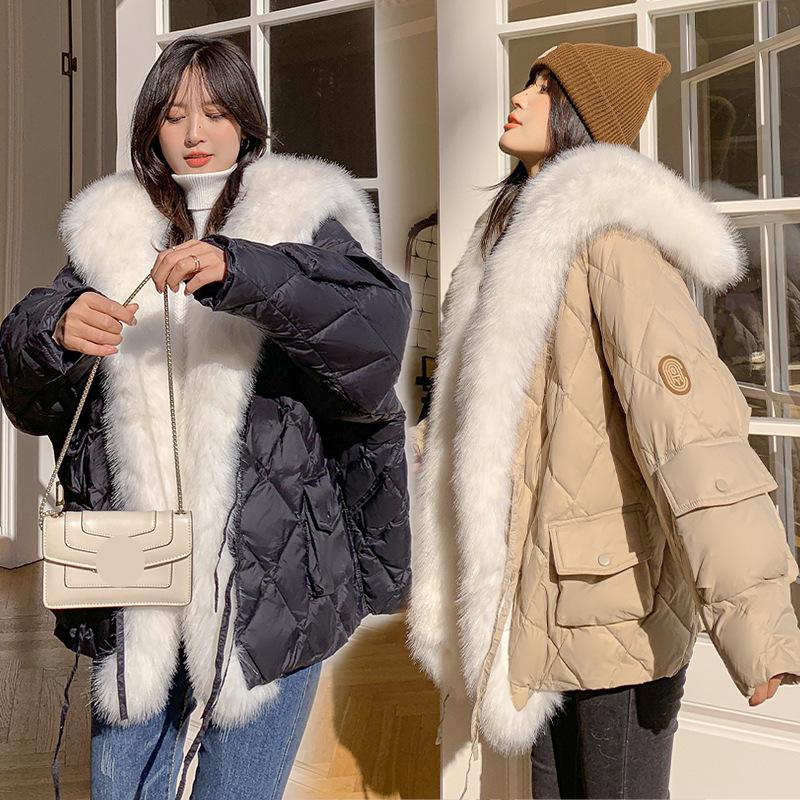 Женский осенне-зимний оверсайз-пуховик высокого класса с плюшевым воротником и свободной курткой