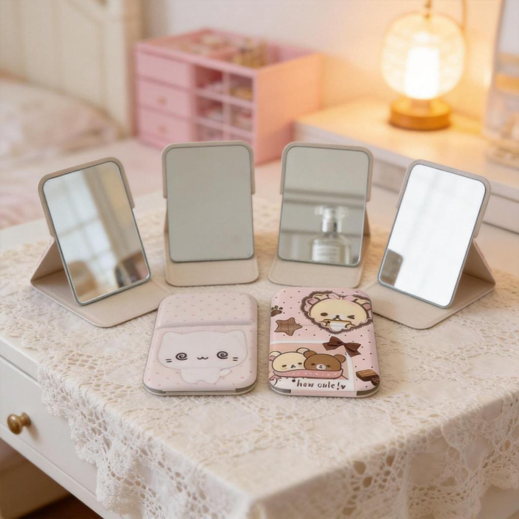 Cute Portable Foldable Makeup Mirror for Dorms and Handheld Use