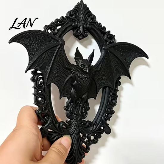 Personalized Holiday Gift 3D Printed Gothic Bat Wall Hanging Decor, Vintage Frame Art, Decor Dark Sculpture for Halloween Home Living Room Bedroom