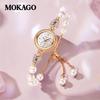 Высококачественные кварцевые женские часы Mokga: Инкрустация жемчугом и бриллиантами, циферблат из перламутра, водонепроницаемый, легкий роскошный браслет.