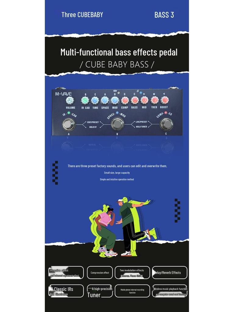 M-VAVE CubeBaby BASS: Педаль эффектов для электробас-гитары - Модный аксессуар для музыкального инструмента