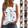 Женская плиссированная майка без рукавов с квадратным вырезом и растительным принтом