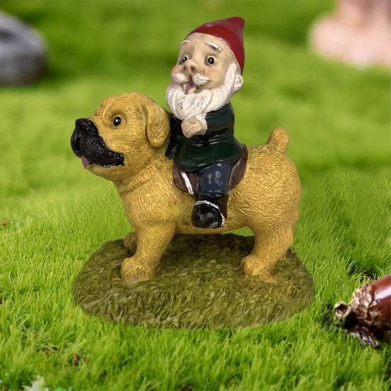 Статуэтка садового гнома Yousheng, смоляная статуэтка верховой собаки-карлика, расписанное вручную украшение в виде карлика для украшения садового растения на открытом воздухе