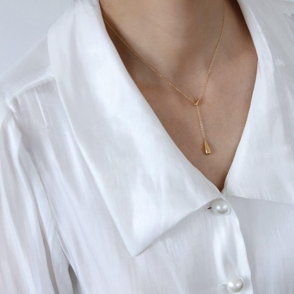 Adjustable Water Drop Tassel Necklace Y-shaped Collarbone Chain Metal Necklace  Jewelry Gifts