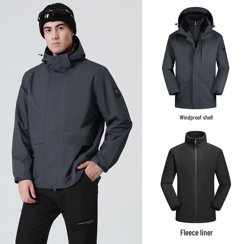 Мужская и женская отстегивающаяся флисовая ветровка три в одном: Ветрозащитная, Водонепроницаемая, Теплая куртка для пеших прогулок для пар.