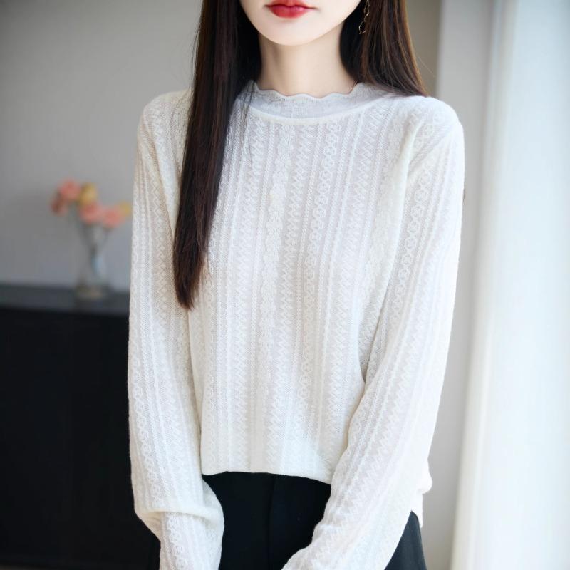 Women S Long Sleeve Knitted Pullover Sweater Lace Collar For Autumn Winter