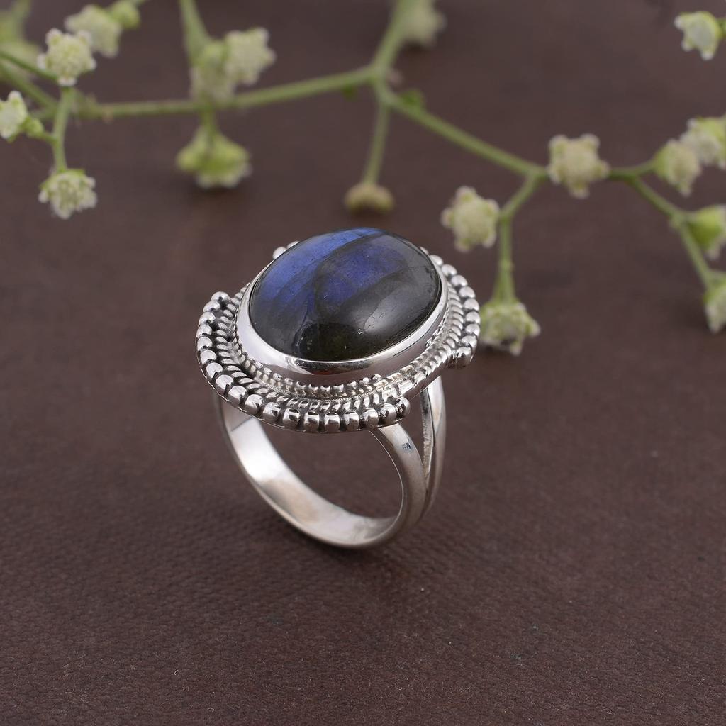 Кольцо из натурального лабрадорита, серебряное кольцо 925 пробы, дизайнерское кольцо ручной работы, эффектное кольцо, кольцо в стиле бохо, кольцо для вечеринки, кольцо с камнем