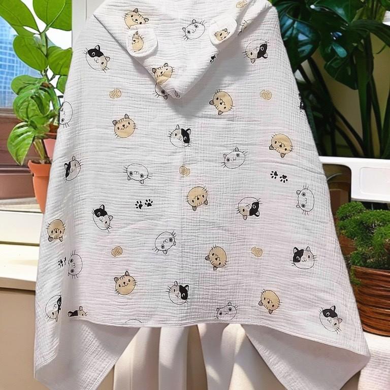 Spring Summer Baby Hooded Cloak Bath Towel Four Layers Crepe Children Hooded Gauze Wear Cotton Cloak