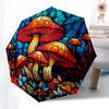 Stained Mushroom Garden Automatic Opening Folding Umbrella - Portable 3-Fold Design with Iron Frame, Perfect for Outdoor Use, Festive Gifts,