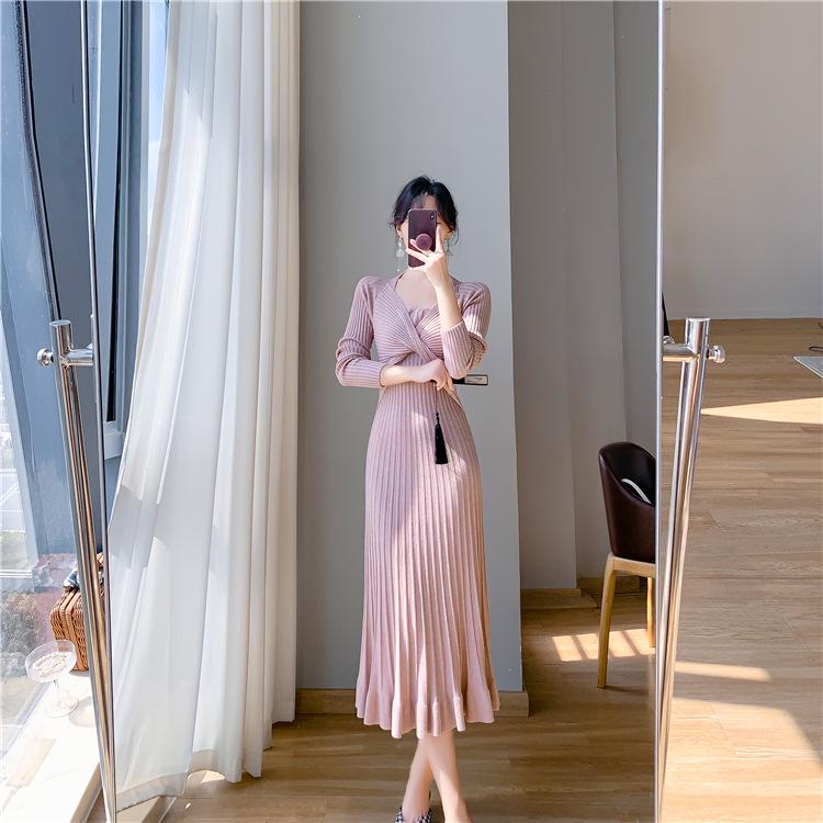 Корейское шерстяное вязаное платье «рыбий хвост» - Женское осенне-зимнее длинное выше колена облегающее базовое платье